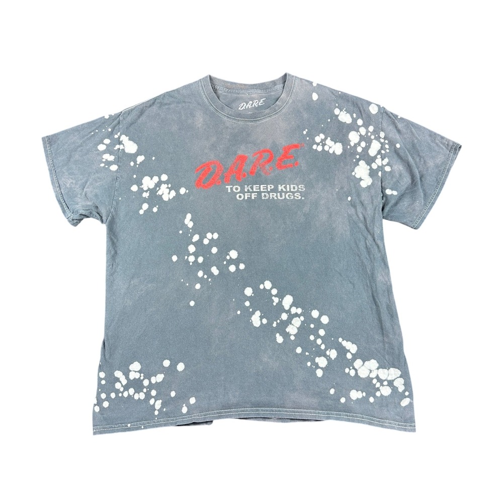 DARE T-Shirt Mens XL Gray Bleach Splatter Graphic Tee Retro 90s Grunge Vintage